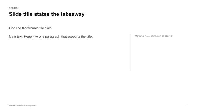 Title and text: Title, framing line and one text block, with an optional side note.
