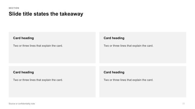 Four cards: A two-by-two grid of light cards, each with a heading and a short text.